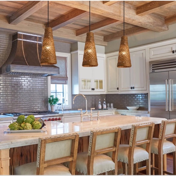 Set of 3 Ahaloye Mini Boho Woven Pendant Lighting, Farmhouse Brown - New In Box - Picture 2 of 8